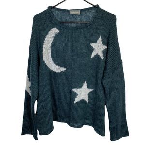 Wooden Ships Moon & Stars Ink Blue Grey Mohair Wool Blend Crew Neck Sweater M L